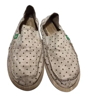Sanuk‎ Sidewalk Surfers Polka Dot Slip On Loafers Beige Brown Womens 8 Shoes thumbnail 1
