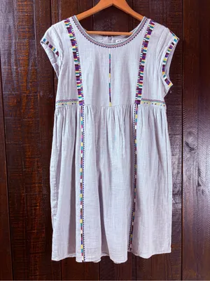 THML Light Blue Embroidered Cotton Sundress with Multicolor Trim thumbnail 8