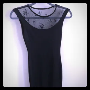 Black Short Dress w/Lace Neckline & Scoop Back thumbnail 5