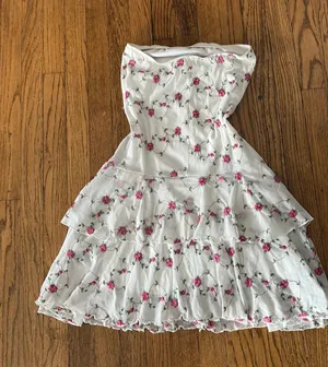 Rose design strapless dress White thumbnail 1