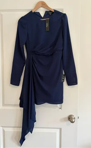 Lulu's Navy Long-Sleeve Draped Dress thumbnail 1