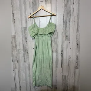 ZARA Green Eyelet Ruffle Maxi Dress Small Off Shoulder Cottagecore Summer thumbnail 7