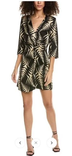 Ba&sh Black Tan Palm Leaf Twist Front V-Neck Mini Dress thumbnail 1