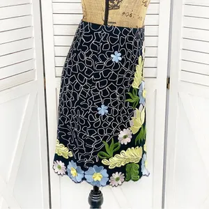 Anthropologie Snak Embroidered Floral‎ A Line Skirt Blue Multi 4 Cottagecore thumbnail 3