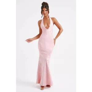 NWT Babyboo Josephine Blush Pink Formal Gown A-Line Halter Maxi Dress Size M thumbnail 10