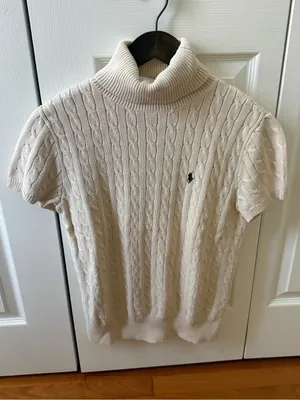 Y2K Ralph Lauren Cream Cable Knit Short Sleeve Turtleneck thumbnail 2