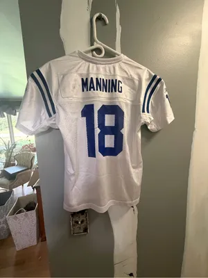 Reebok Peyton Manning Indianapolis Colts #18 White & Royal Blue Football Jersey thumbnail 2