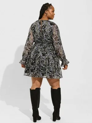 Mini Lurex Chiffon Tiered Dress Floral Black 2X NWT thumbnail 2
