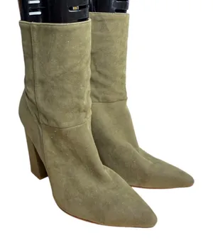 Raye Draper Olive Green Faux Suede Chunky Heel Booties Size 6.5 - READ thumbnail 1