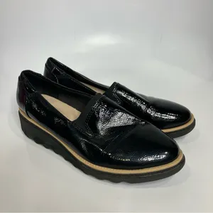 Clarks Sharon Dolly wedge Loafers black womens size‎ 7.5 business casual thumbnail 3
