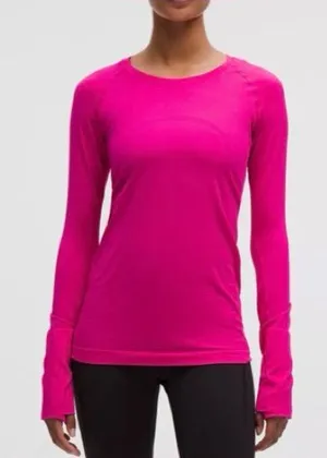 Lululemon Shirt Womens Pink Micro Stripes Swiftly Tech Long Sleeve Thumbholes 10 thumbnail 1