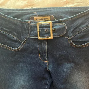 Bebe Vintage Y2K Low Rise boot cut Indigo jeans with belt buckle closure EUC thumbnail 7