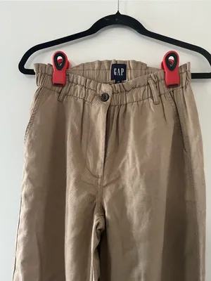 Gap Tan Khaki Wide Leg Pants 2 High Rise Elastic Waist Preppy Minimalist Coastal thumbnail 2