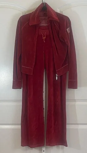 Esprit Y2K Retro Velour Tracksuit - No Size Tag - Red thumbnail 2