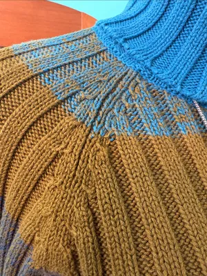 Cozy Striped Cowl Neck Sweater in Teal and Olive thumbnail 5