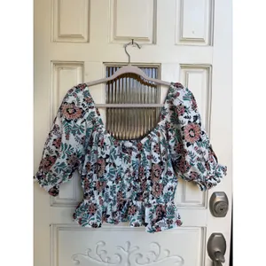 Cleobella Womens Floral Smocked Peplum Puff Sleeve Top White Multi Size Small thumbnail 2