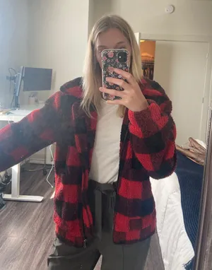Fur Coat Plaid Jacket thumbnail 1