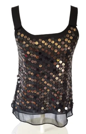 NWT XS Tank Top Blouse Black Women’s Bow Sequins Shirt thumbnail 1