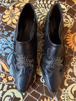 ZARA Black Studded Leather Slip-On BOOTIES SZ: 38EU/7.5 US thumbnail 1