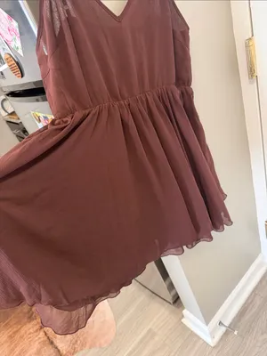 Commense Brown Triple-Layer Babydoll Boho Mini Dress Size Large NWOT thumbnail 4