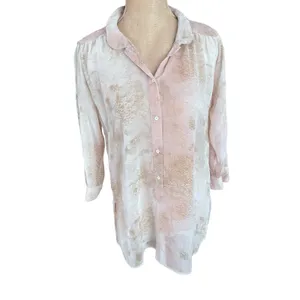 Wilfred 100% Silk Cream/pink Hi Low Henley Blouse‎ Old Money Flowy Career Small thumbnail 2