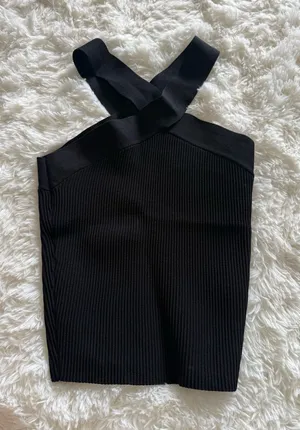 Babaton Aritzia Black Ribbed Criss-Cross Halter Top Small thumbnail 1