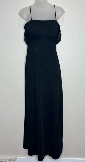 Betsy & Adam Vintage Y2K 90s Black Beaded floral Gown Dress size 6 Classic thumbnail 1