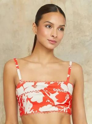 NWT Amur Alina Cotton Floral Bra Top Coral Colorblock Flowers Size 6 thumbnail 1