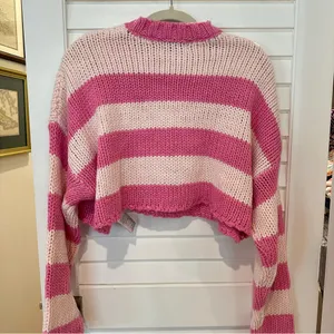 Edikted Chunky Crop Sweater Sz XS / S Pink Striped Chunky Knit Oversized thumbnail 6