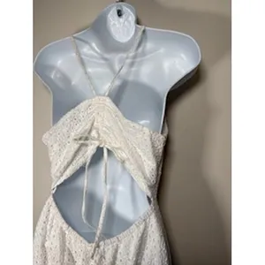 MINKPINK x REVOLVE Eyelet Mini‎ Dress Medium White Cutout Back Ruffle Hem Bride thumbnail 10