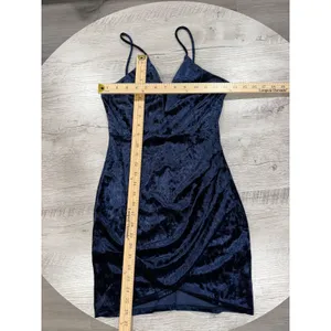 Navy Blue Velvet Bodycon Dress Ruched Wrap Mini Spaghetti Strap Deep V Cocktail thumbnail 7