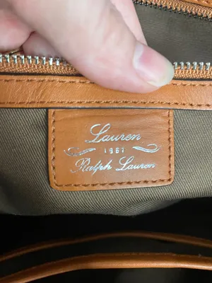 Lauren Ralph Lauren navy blue womens canvas tote satchel brown faux leather thumbnail 6