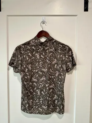 Mia Joy Olive Floral Sheer Mesh Mock Neck Top XL NWOT thumbnail 2
