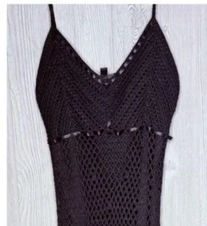 Black lace sheer widow dolls kill sleeveless short dress m/l witchy gothic knit thumbnail 3
