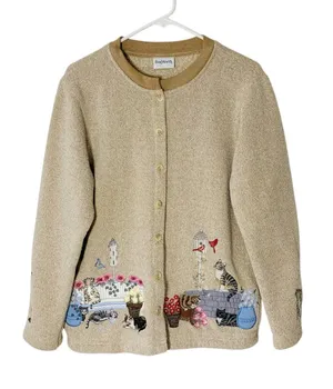 VINTAGE BONWORTH Embroidered Cats Cardigan thumbnail 1