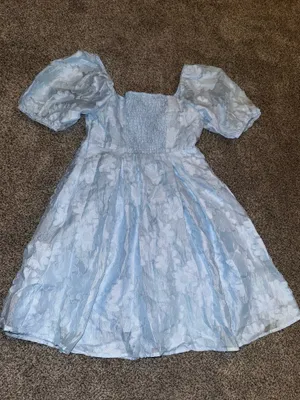 HEYSON Light Blue Jacquard Floral Puff Sleeve Mini Dress Size M NWT thumbnail 4