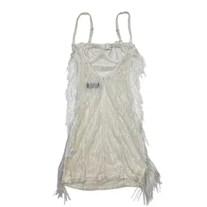 White Fox Boutique - Remember When Lace & Fringe Mini Dress in White thumbnail 2