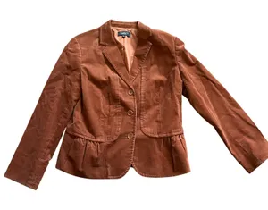 Talbots Womens Brown Corduroy Peplum Blazer Jacket Size‎ 14 Cinnamon 3-Button thumbnail 1
