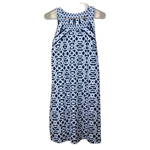 Gretchen Scott Navy Blue Strappy Sleeveless Isosceles Geometric Dress‎ SMALL thumbnail 4