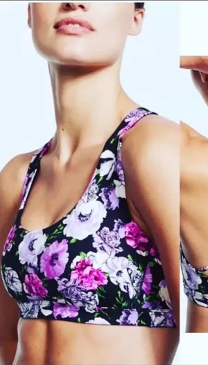 Victoria's Secret Sport Bra Women S Purple Floral Strappy Cage Back Activewear thumbnail 1