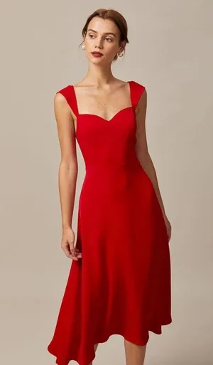 RIHOAS The Red Sweetheart Neck Cap Sleeve Midi Dress thumbnail 3
