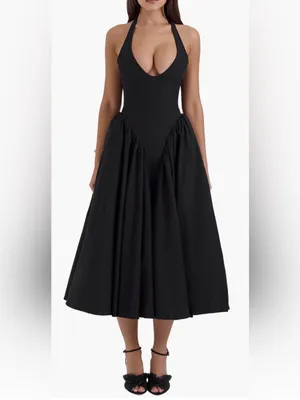 NEW HOUSE OF CB Marilyn Halter Black Midi Dress sz S thumbnail 2