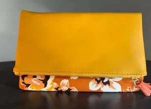Rachel Pally Yellow Reversible Fold-Over Clutch with Orange Floral Panel thumbnail 1