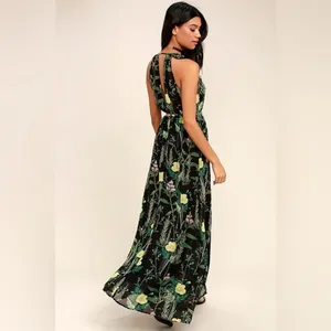NWT Lulu’s Leaf Your Mark Black Floral Print Maxi Dress size XS thumbnail 3