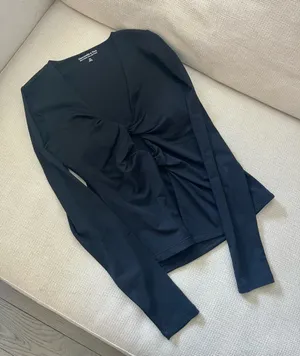 Abercrombie & Fitch Bra-Free Black Twist-Front Long Sleeve Cutout Top thumbnail 5
