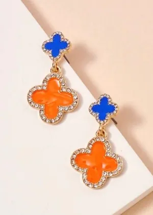 Game Day Enamel Clover Dangling | Earrings-Blue & Orange thumbnail 1