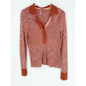 Free‎ People Making Memories Collared Sweater Women's Size L Orange Preppy thumbnail 2