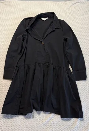 Pomander Place turkernuck Black Drop Waist Shirt Dress Gold Button Womens Medium thumbnail 1
