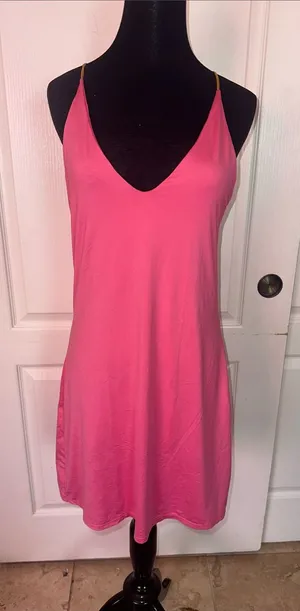 Y2K VICTORIAS SECRET Pink Racerback Slip Dress with Contrast Straps Barbie Elle thumbnail 1