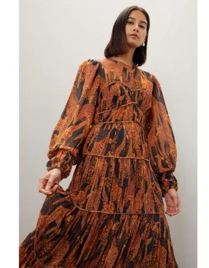 💕FARM RIO💕 Giraffes Black Puff Sleeve Maxi Dress ~ Giraffe Print Small S NWOT thumbnail 11